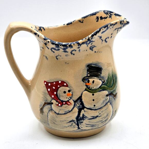 Adorable Holiday Snowman Pitcher - Sandhurst (MN) Stoneware Pottery Collectible - Picture 1 of 10